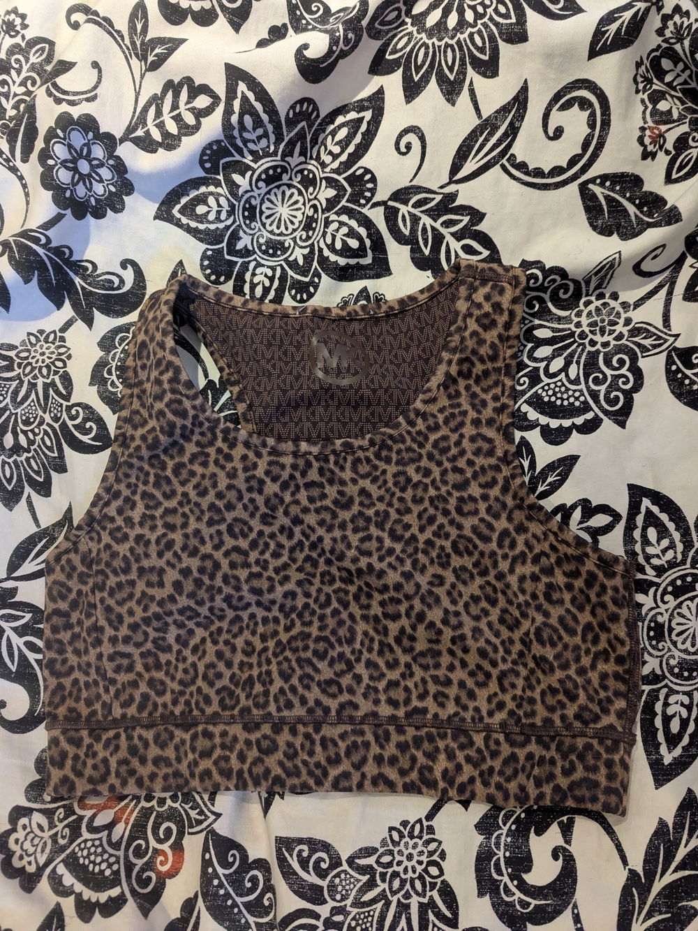 Michael Kors Reversible Leopard Print and MK Crop Top Sports Bra Large Like New